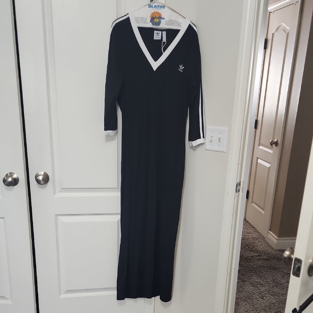 Adidas Black V-Neck Long Sleeve Dress